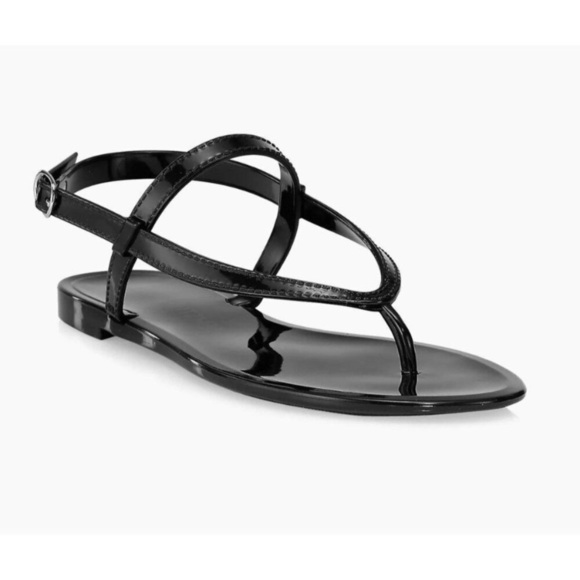 Stuart Weitzman Black Thong Patent Leather Summer Jelly Sandals / Size 9